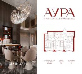 ЖК «АУРА», планировка 2-комнатной квартиры, 63.60 м²