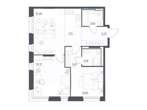 ЖК «Заречье Парк», планировка 2-комнатной квартиры, 66.62 м²