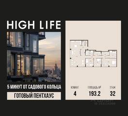 ЖК «High Life», планировка 4-комнатной квартиры, 193.20 м²