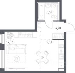 ЖК «Рублевский Квартал», планировка студии, 30.49 м²