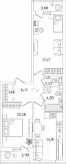 ЖК «Лайнеръ», планировка 2-комнатной квартиры, 62.10 м²