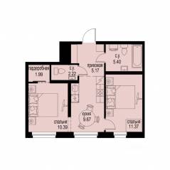 ЖК «ID Murino III», планировка 2-комнатной квартиры, 46.21 м²
