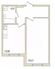 ЖК «Granholm Village», планировка 1-комнатной квартиры, 46.10 м²