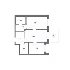 ЖК «Парусная 1», планировка 2-комнатной квартиры, 70.10 м²