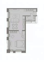 Апарт-комплекс «YE'S Primorsky», планировка 2-комнатной квартиры, 55.57 м²