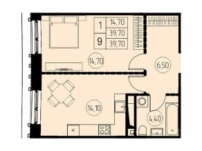 ЖК «7 небо», планировка 1-комнатной квартиры, 39.70 м²