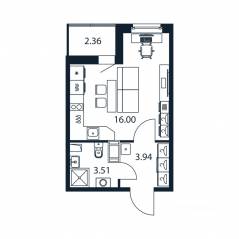 ЖК «Полис ЛАВрики», планировка студии, 23.00 м²