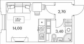 ЖК «Тайм Сквер», планировка студии, 20.00 м²