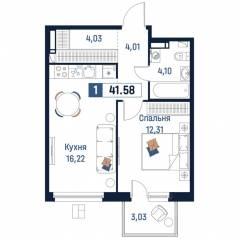 ЖК «Максималист», планировка 1-комнатной квартиры, 41.58 м²