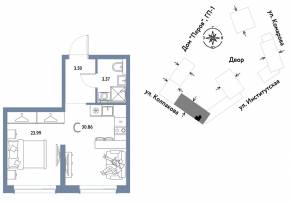ЖК «Страна.Парковая», планировка студии, 30.86 м²