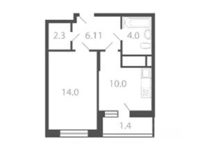 Квартал «Новые Котельники», планировка 1-комнатной квартиры, 37.40 м²