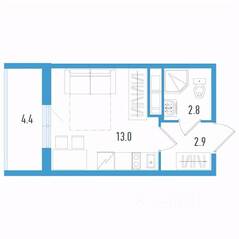 ЖК «Aerocity 5», планировка студии, 20.00 м²