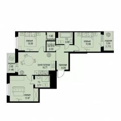 ЖК «ID Murino III», планировка 3-комнатной квартиры, 73.70 м²