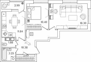 ЖК «БелАрт», планировка 2-комнатной квартиры, 59.60 м²