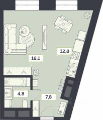 ЖК «Лайм», планировка 1-комнатной квартиры, 43.50 м²