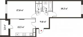 ЖК Миниполис «Восемь кленов», планировка 2-комнатной квартиры, 64.00 м²