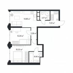 ЖК «1-й Нагатинский», планировка 2-комнатной квартиры, 58.84 м²
