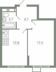 ЖК «Ново-Молоково», планировка 1-комнатной квартиры, 40.00 м²