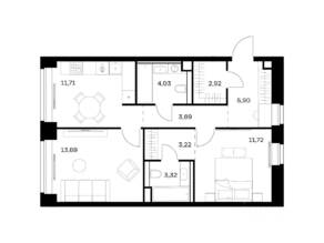 ЖК «Nova», планировка 2-комнатной квартиры, 60.40 м²