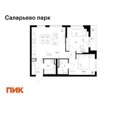 ЖК «Саларьево парк», планировка 2-комнатной квартиры, 55.40 м²