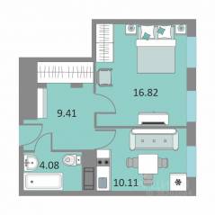 Апарт-комплекс «Начало», планировка 1-комнатной квартиры, 39.80 м²