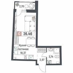 ЖК «Авиатор» (Девяткино), планировка студии, 26.46 м²