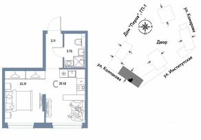 ЖК «Страна.Парковая», планировка студии, 29.18 м²