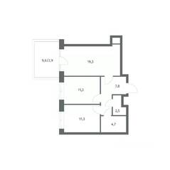 ЖК «NEWПИТЕР», планировка 2-комнатной квартиры, 59.70 м²