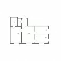 ЖК «Парусная 1», планировка 3-комнатной квартиры, 71.90 м²