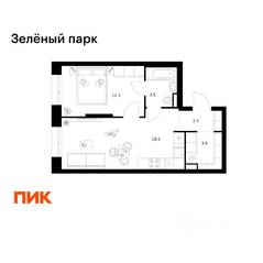 ЖК «Зеленый парк», планировка 1-комнатной квартиры, 41.60 м²