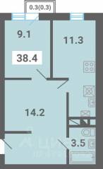 МЖК «Южная Долина», планировка 1-комнатной квартиры, 38.40 м²