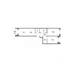 ЖК «Парусная 1», планировка 3-комнатной квартиры, 73.40 м²