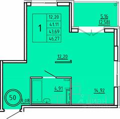 МЖК «Образцовый квартал 16», планировка 1-комнатной квартиры, 41.11 м²