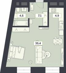 ЖК «Лайм», планировка 1-комнатной квартиры, 51.90 м²