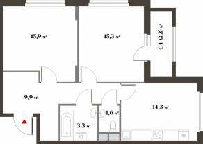 ЖК Миниполис «Восемь кленов», планировка 2-комнатной квартиры, 65.40 м²