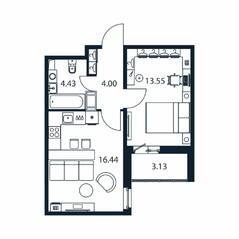 ЖК «Полис ЛАВрики», планировка 1-комнатной квартиры, 38.00 м²