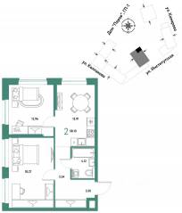 ЖК «Страна.Парковая», планировка 2-комнатной квартиры, 58.10 м²
