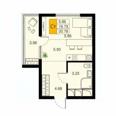 ЖК «Химки Тайм», планировка студии, 20.78 м²