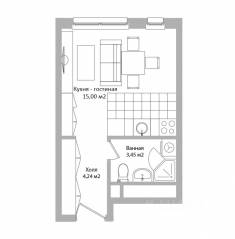 МФК Инвест-отель «Адрес», планировка студии, 22.70 м²