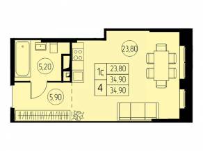 ЖК «31 квартал», планировка студии, 34.90 м²
