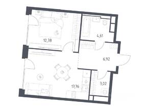 ЖК «Квартал на воде», планировка 1-комнатной квартиры, 44.69 м²