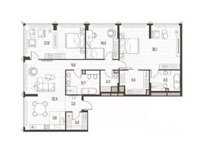 ЖК «High Life», планировка 4-комнатной квартиры, 160.20 м²