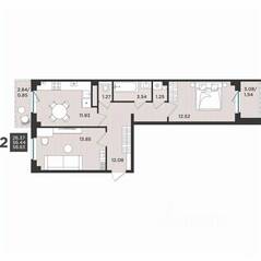 МЖК «Новокасимово», планировка 2-комнатной квартиры, 58.83 м²