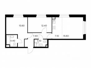 ЖК «Квартал Белый Град», планировка 3-комнатной квартиры, 65.60 м²