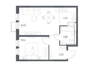 ЖК «Большое Путилково», планировка 1-комнатной квартиры, 40.11 м²