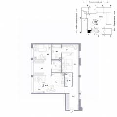 ЖК «Страна.Озерная», планировка 3-комнатной квартиры, 84.90 м²