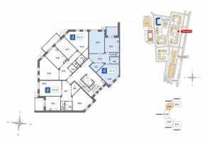 ЖК «Ново-Никольское», планировка 2-комнатной квартиры, 72.30 м²