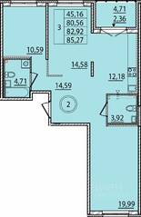 МЖК «Образцовый квартал 15», планировка 3-комнатной квартиры, 80.56 м²