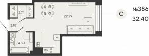 ЖК «Bashni Element», планировка студии, 32.40 м²