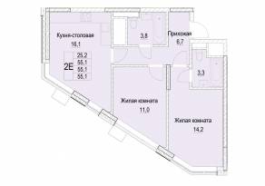 ЖК «Отрадный», планировка 2-комнатной квартиры, 55.10 м²